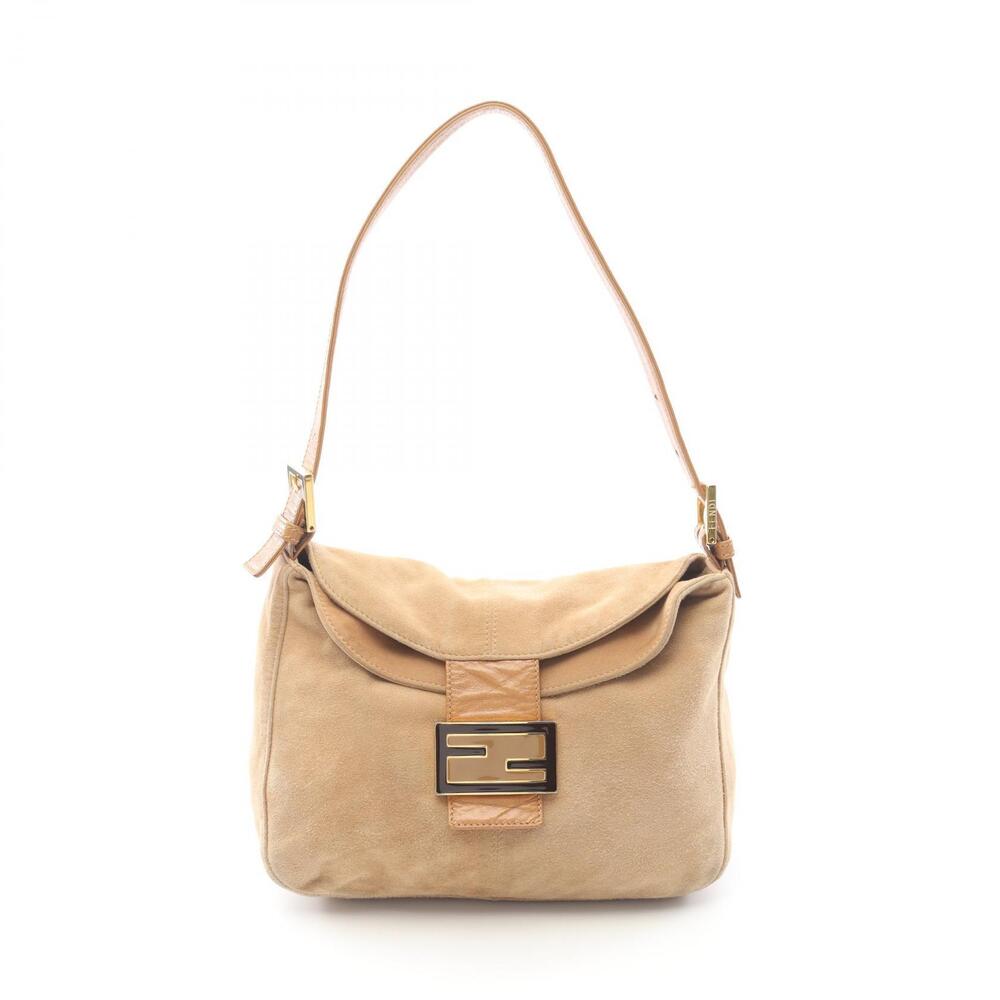 Fendi Mamma Bucket Shoulder Bag Suede Leather Beige